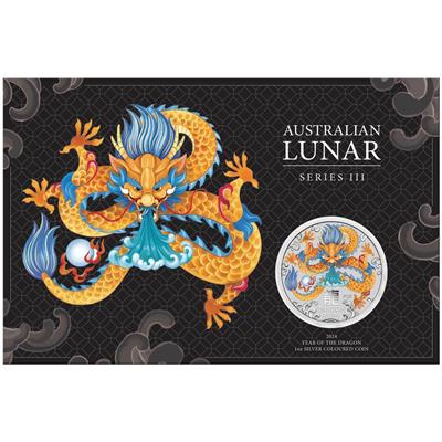 Coloured Dragons Silver 1oz Coins in Card