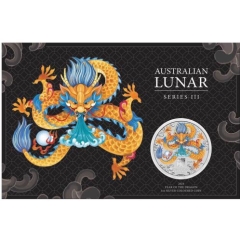 Fine Silver Coin Coloured Dragon 2024 in Card